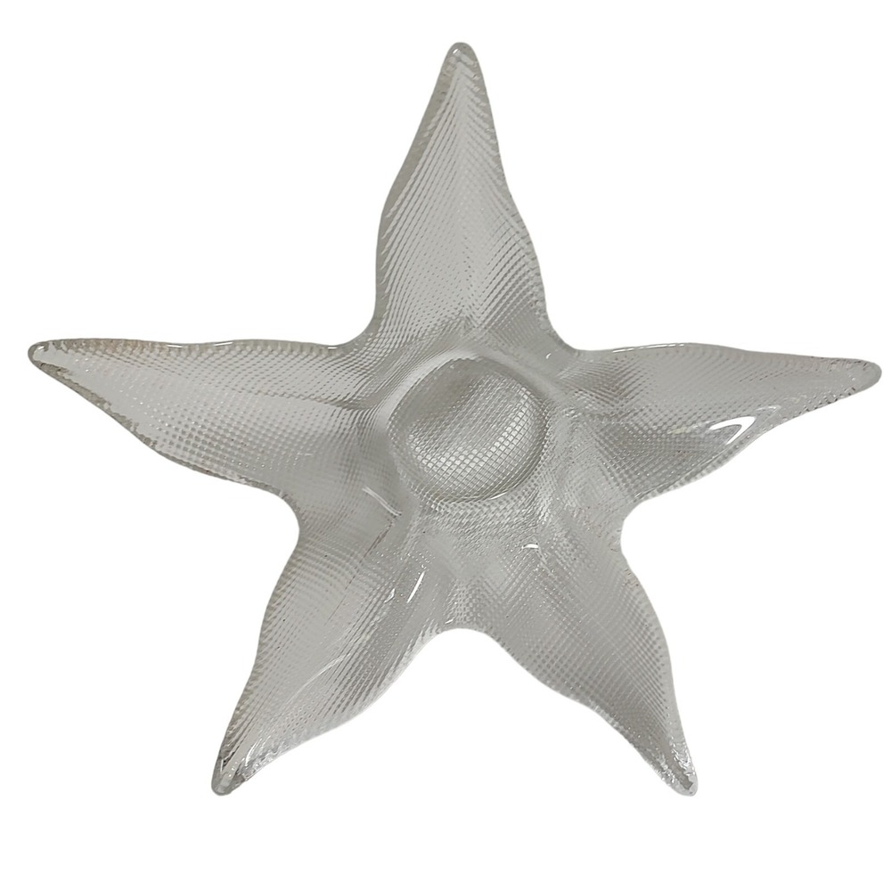 Textured‎ Clear Glass Starfish Bowl Nautical Cottage Core Beach Living 11 In SEE